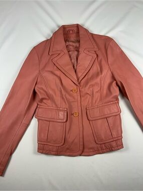 Wilsons Leather Coral-Pink Leather Blazer Jacket